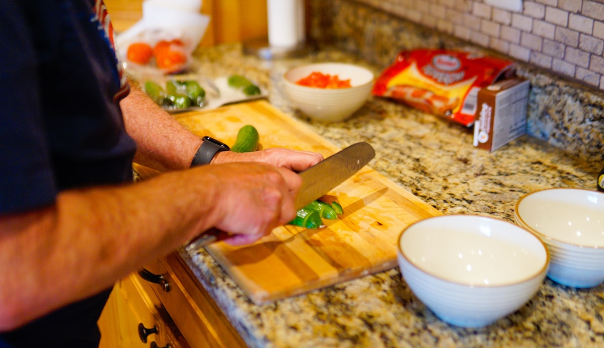 Family cooking together in kitchen